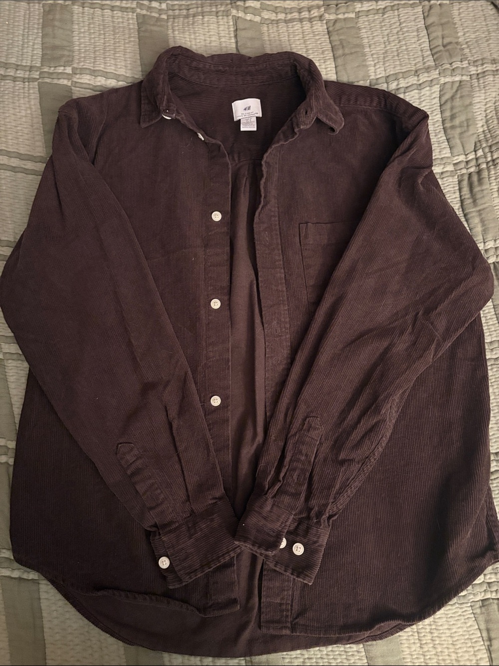 H&M Men's Corduroy Button-Down Shirt - Dark Brown